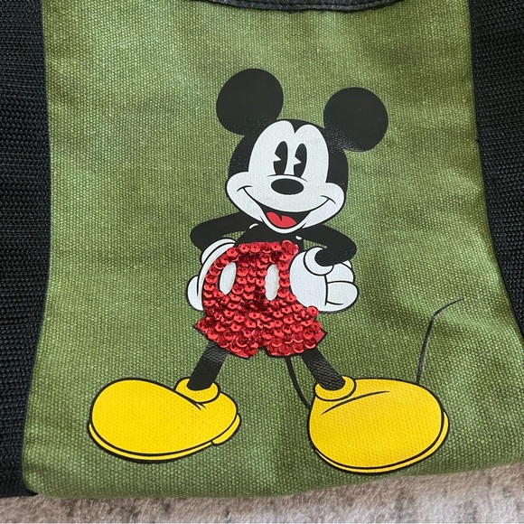 Mickey Mouse Walt Disney Green Canvas Large Tote Diaper Bag Purse Travel - Picture 2 of 12